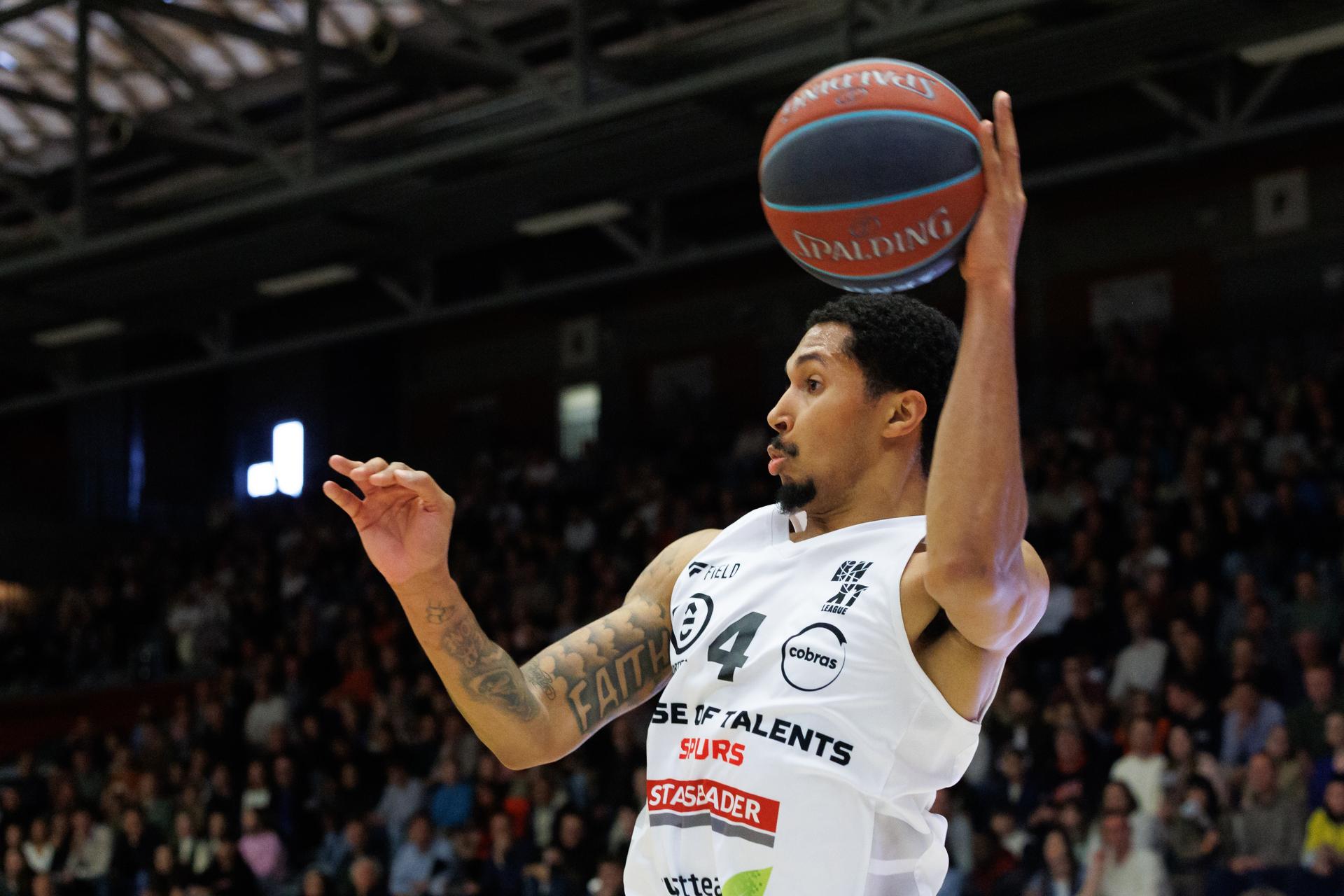 Kortrijk's Noel Coleman pictured in action during a basketball match between House of Talents Spurs Kortrijk and Hubo Limburg United, Friday 15 May 2026 in Kortrijk, on the first game (best of three) of the first round of the Playoffs of the 'BNXT League' first division basket championship. BELGA PHOTO KURT DESPLENTER