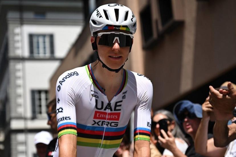 Slovenia's rider Tadej Pogacar of team UAE Emirates - XRG prepares to take the start of the first stage of the Men's Tour of Switzerland (Tour de Suisse) cycling race, in Sondrio, Italy, on June 17, 2026.  Marco BERTORELLO / AFP