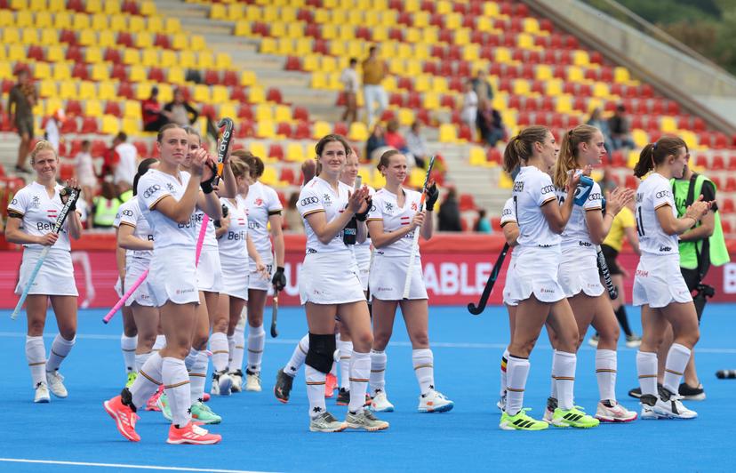 Belgium's players pictured after a hockey game between Belgian national team Red Panthers and Argentina, Sunday 14 June 2026 in Wavre, match 9/16 in the group stage of the women's FIH Pro League competition. BELGA PHOTO VIRGINIE LEFOUR