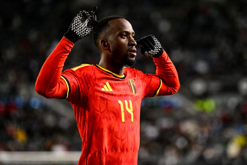 Belgium's Dodi Lukebakio celebrates after scoring during a friendly soccer game between the Mexican national team and Belgian national soccer team Red Devils in Chicago, on Wednesday 01 April 2026, in preparation for the 2026 World Cup. BELGA PHOTO DIRK WAEM