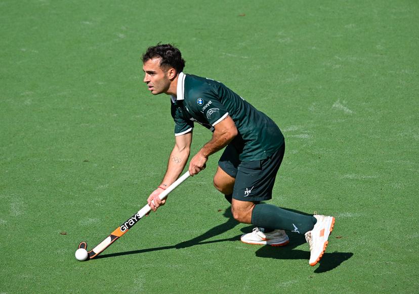 WatDucks' Tomas Tomi Domene controls the ball during a hockey game between Waterloo Ducks and Royal Oree, Thursday 14 May 2026 in Waterloo, the first leg of the semi-finals of the men's Belgian Hockey League 2025-2026. BELGA PHOTO JOHN THYS