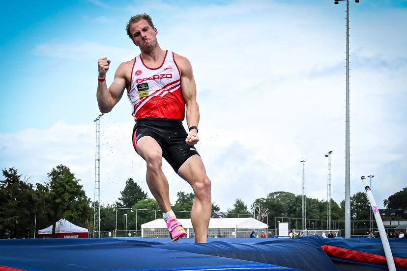 Belgian Ben Broeders celebrates during the Belgian athletics championships, Sunday 26 July 2026 in Kessel-Lo, Leuven. BELGA PHOTO JILL DELSAUX