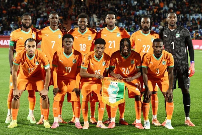 Ivory Coast's midfielder #08 Franck Kessie, Ivory Coast's defender #07 Odilon Kossounou, Ivory Coast's midfielder #18 Ibrahim Sangare, Ivory Coast's defender #21 Evan Ndicka, Ivory Coast's forward #22 Evann Guessand, Ivory Coast's goalkeeper #01 Yahia Fofana and Ivory Coast's defender #17 Guela Doue, Ivory Coast's midfielder #19 Christ Inao Oulai, Ivory Coast's forward #15 Amad Diallo, Ivory Coast's forward #26 Yan Diomande and Ivory Coast's defender #03 Ghislain Konan line up before the Africa Cup of Nations (CAN) round of 16 football match between Ivory Coast and Burkina Faso at the Grand Stadium in Marrakesh on January 6, 2026.   Franck FIFE / AFP