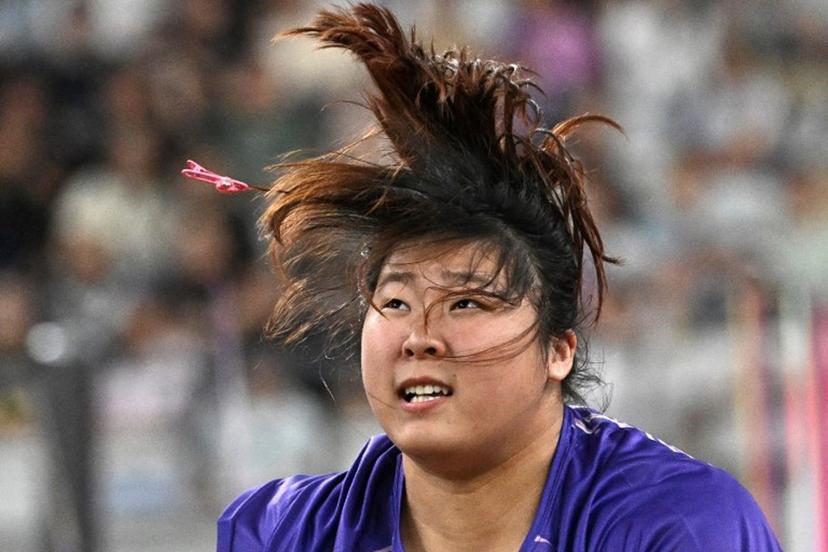 China's Ziyi Yan competes in the women's javelin throw event during the Shanghai/Keqiao Diamond League athletics meeting in Keqiao, Shaoxing in China's eastern Zhejiang province on May 3, 2025.  Pedro PARDO / AFP