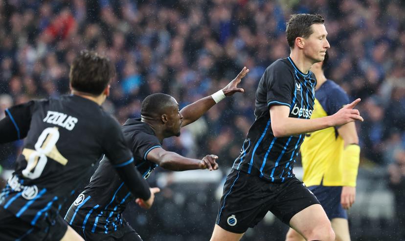 Club's Hans Vanaken celebrates after scoring during a game between Belgian soccer team Club Brugge KV and Royale Union Saint-Gilloise, Sunday 17 May 2026 in Brugge, on day 8 of the Champion's Play-Off (PO 1) competition of the Jupiler Pro League. BELGA PHOTO VIRGINIE LEFOUR