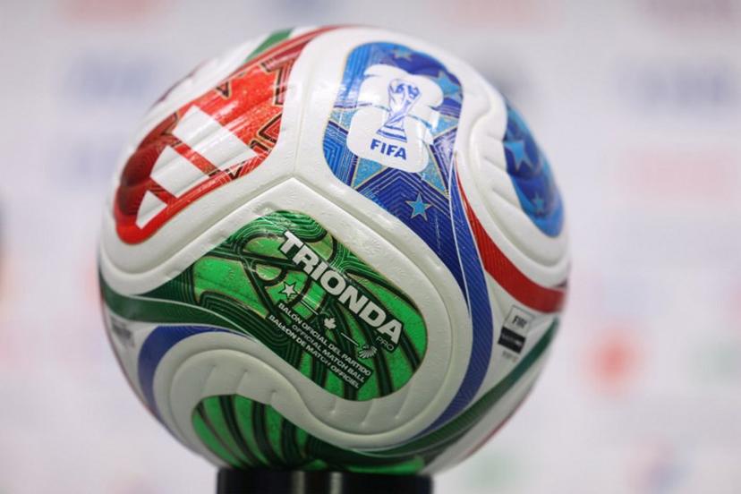 The 2026 World Cup official ball is displayed during a press conference at Monterrey stadium taken in Monterrey, on June 19, 2026, on the eve of the 2026 World Cup Group F football match between Tunisia and Japan.   Julio Cesar AGUILAR / AFP