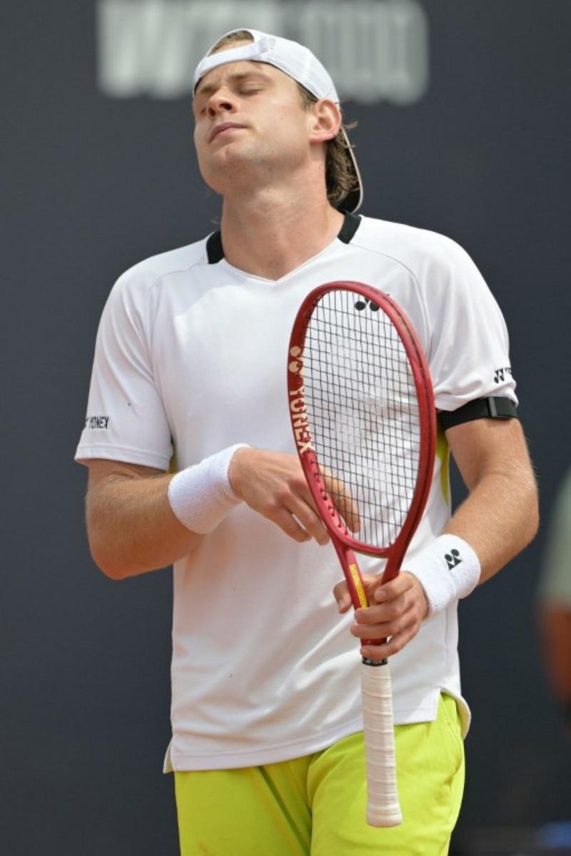 Belgium's Zizou Bergs reacts during his match against France's Terence Atman during the ATP Rome Open tennis tournament at Foro Italico in Rome on May 7, 2026.   Tiziana FABI / AFP