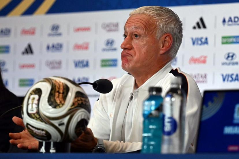 France's head coach Didier Deschamps gives a MD-1 press conference on the eve of the 2026 World Cup football tournament third-place match between France and England at the Miami Stadium in Miami on July 17, 2026.   CHANDAN KHANNA / AFP
