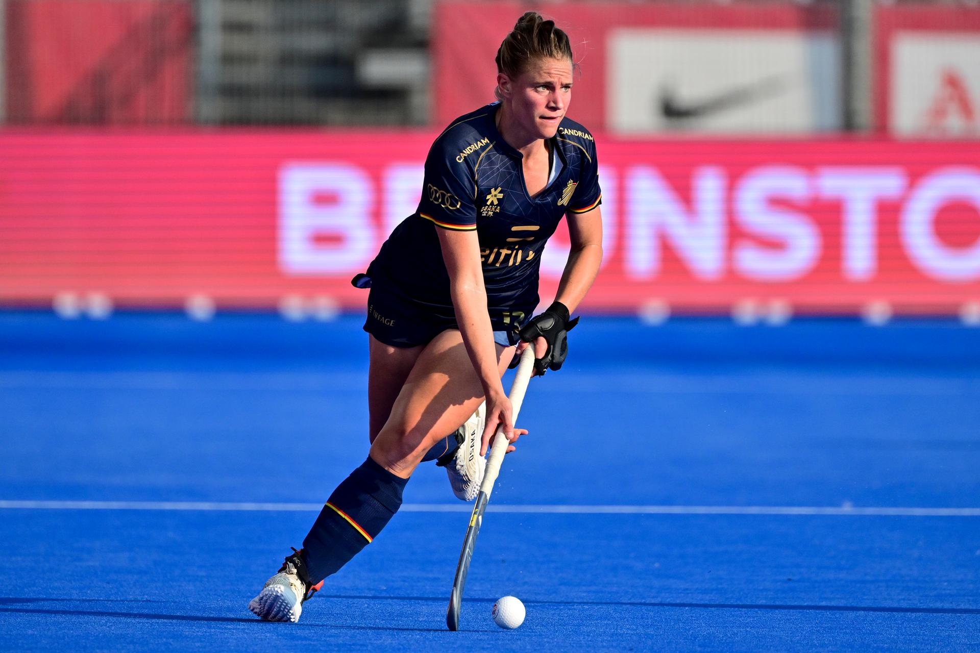 Belgium's Alix Gerniers pictured in action during a hockey game between Belgium's Red Panthers and New Zealand, the first (out of three) matches during the group stage of the women 2026 Hockey World Cup, Sunday 16 August 2026 in Wavre. The 2026 edition of the Hockey World Cup takes place in Belgium and The Netherlands from August 15 to August 30. BELGA PHOTO DIRK WAEM
