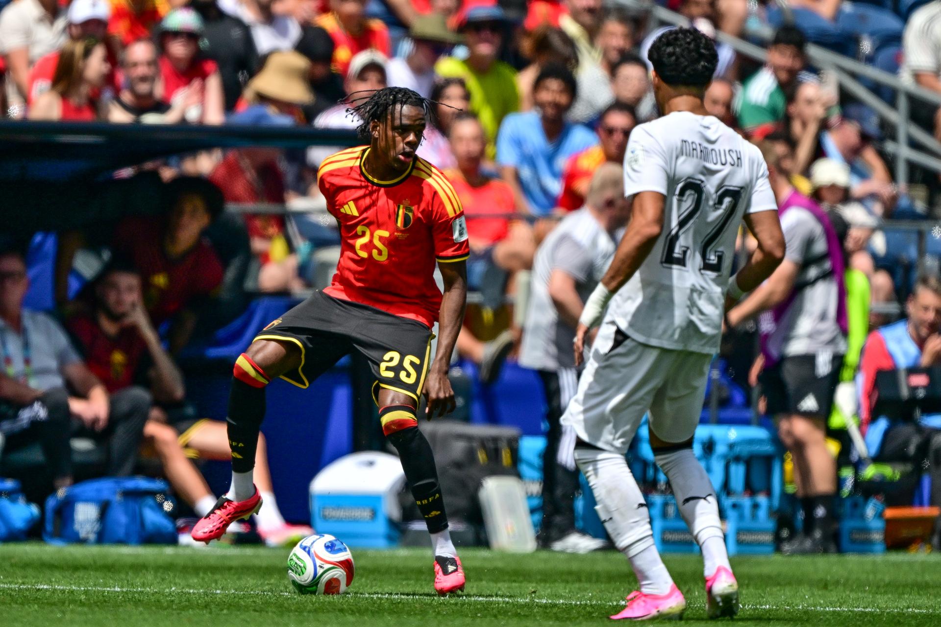 Belgium's Nathan Ngoy pictured in action during a soccer game between Belgian national team Red Devils and Egypt, on Monday 15 June 2026 in Seattle, the first game in the group stage of the FIFA World Cup 2026 in the United States of America. The Diables Rouges - Rode Duivels were drawn into Group G. BELGA PHOTO DIRK WAEM