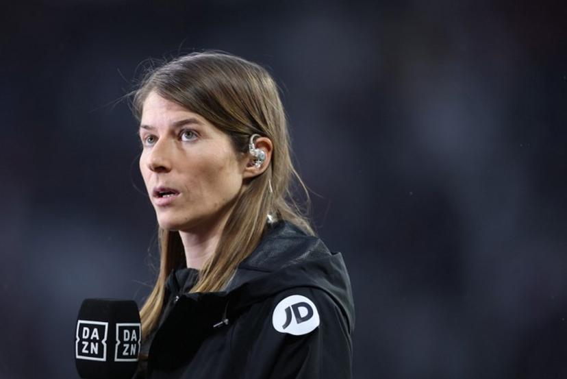 Union Berlin's German assistant coach Marie-Louise Eta gives an interview prior to the German first division Bundesliga football match between RB Leipzig and Union Berlin in Leipzig, eastern Germany on February 4, 2024.  Ronny HARTMANN / AFP