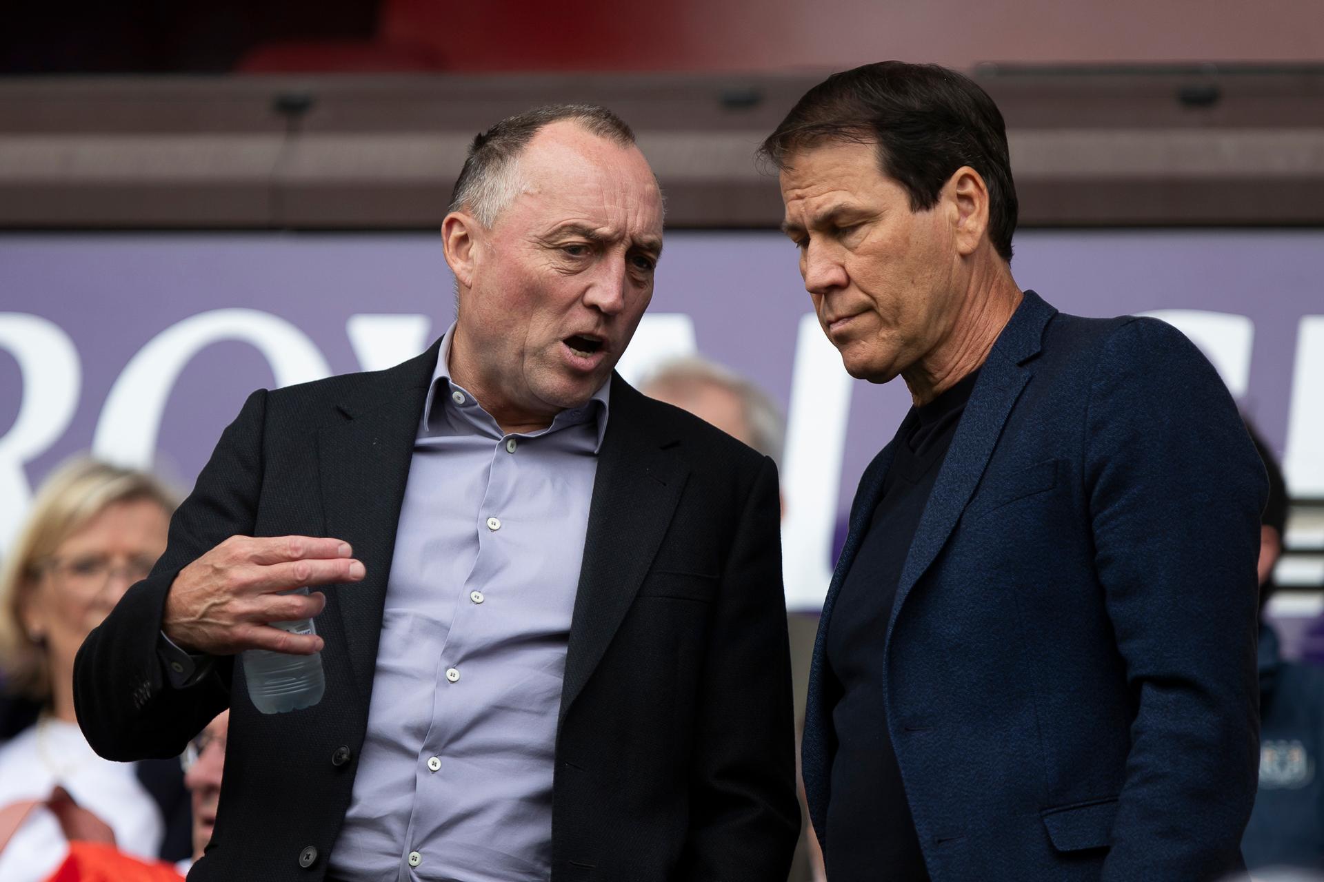 Anderlecht's chairman Wouter Vandenhaute and Belgium's head coach Rudi Garcia pictured before a soccer match between RSC Anderlecht and KVC Westerlo, Sunday 27 July 2025 in Anderlecht, on day 1 of the 2025-2026 'Jupiler Pro League' first division of the Belgian championship. BELGA PHOTO KRISTOF VAN ACCOM