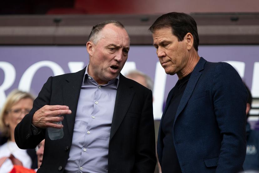 Anderlecht's chairman Wouter Vandenhaute and Belgium's head coach Rudi Garcia pictured before a soccer match between RSC Anderlecht and KVC Westerlo, Sunday 27 July 2025 in Anderlecht, on day 1 of the 2025-2026 'Jupiler Pro League' first division of the Belgian championship. BELGA PHOTO KRISTOF VAN ACCOM