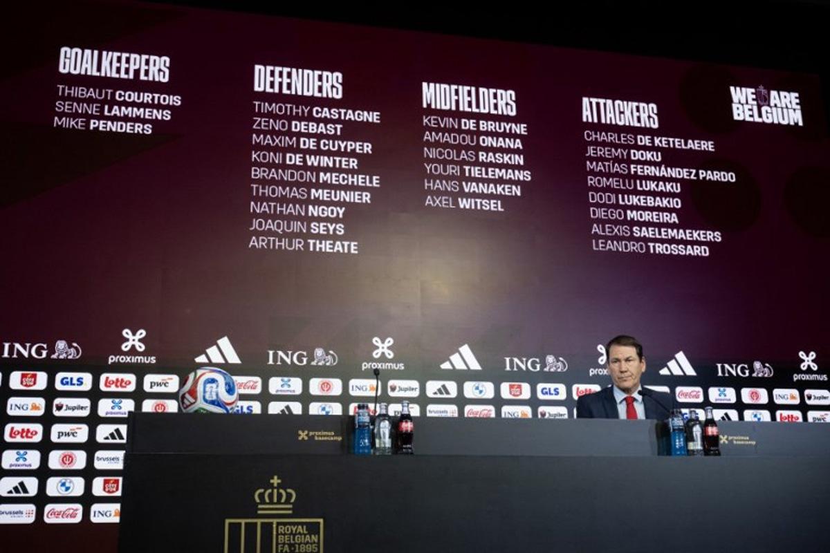 Belgium's football team French head coach Rudi Garcia addresses the media during a press conference to unveil his squad for the World Cup 2026 football tournament, at the Proximus base camp in Tubize on May 15, 2026.  JOHN THYS / AFP