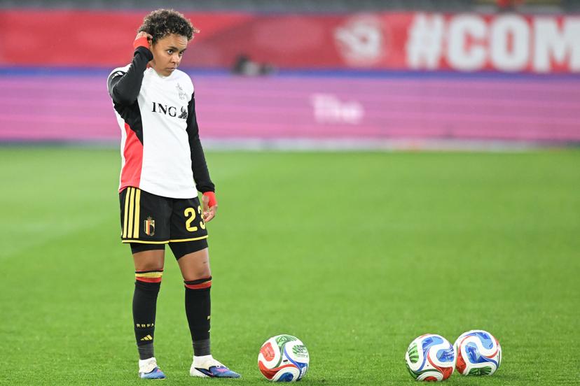 Belgium's Kassandra Missipo pictured before a soccer game between Belgium's national women's team the Red Flames and Scotland, on Saturday 18 April 2026 in Leuven, in the fourth of six games of the qualifiers for the 2027 FIFA Women's World Cup. BELGA PHOTO JILL DELSAUX