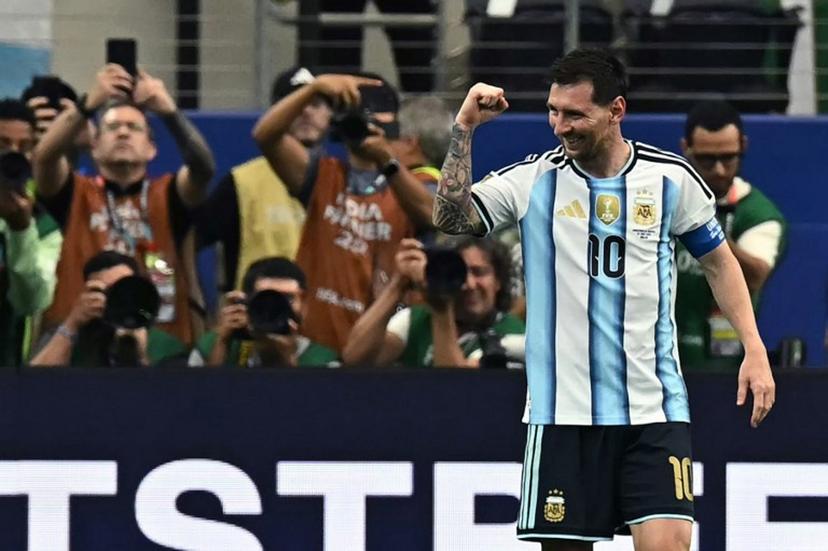 Argentina's forward #10 Lionel Messi celebrates after scoring his team's second goal during the 2026 World Cup Group J football match between Argentina and Austria at the Dallas Stadium in Arlington on June 22, 2026.   Paul ELLIS / AFP