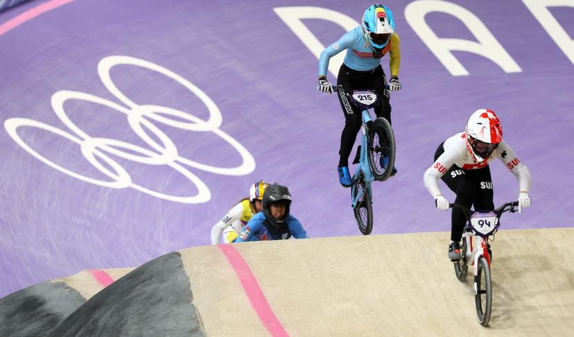Belgian BMX'er Aiko Gommers pictured in action during the first run of the quarterfinals of the women's BMX competition at the Paris 2024 Olympic Games, on Thursday 01 August 2024 in Paris, France. The Games of the XXXIII Olympiad are taking place in Paris from 26 July to 11 August. The Belgian delegation counts 165 athletes competing in 21 sports. BELGA PHOTO BENOIT DOPPAGNE
