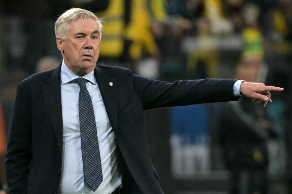 Brazil's Italian head coach Carlo Ancelotti gestures during the 2026 FIFA World Cup South American qualifiers football match between Brazil and Paraguay at the Neo Quimica Arena in Sao Paulo, Brazil, on June 10, 2025.   NELSON ALMEIDA / AFP