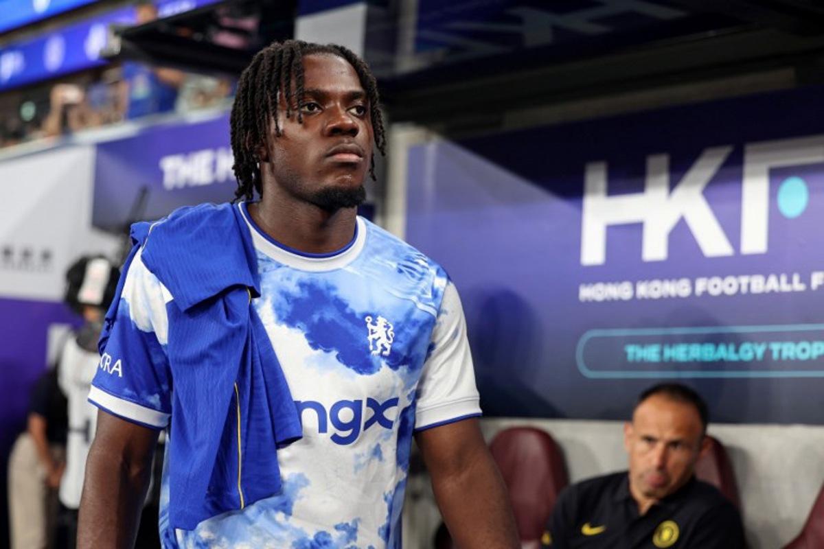 Chelsea's Romeo Lavia looks on during the first half of the football match between Chelsea and Juventus at Kai Tak Stadium in Hong Kong on August 5, 2026.  May JAMES / AFP