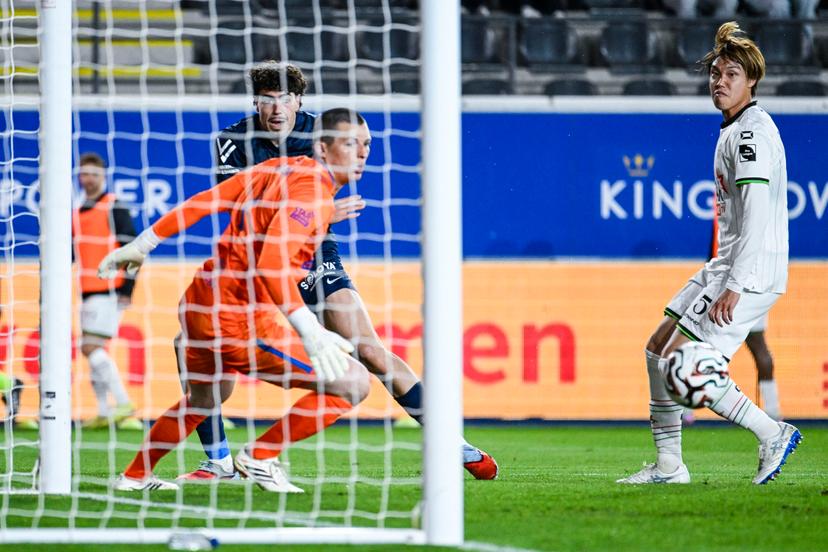 Westerlo's Nacho Ferri scores a goal during a soccer match between Oud-Heverlee Leuven and KVC Westerlo, Tuesday 21 April 2026 in Leuven, on the fourth day of the Europe Play-offs (PO2) of the 2025-2026 'Jupiler Pro League' first division of the Belgian championship. BELGA PHOTO TOM GOYVAERTS