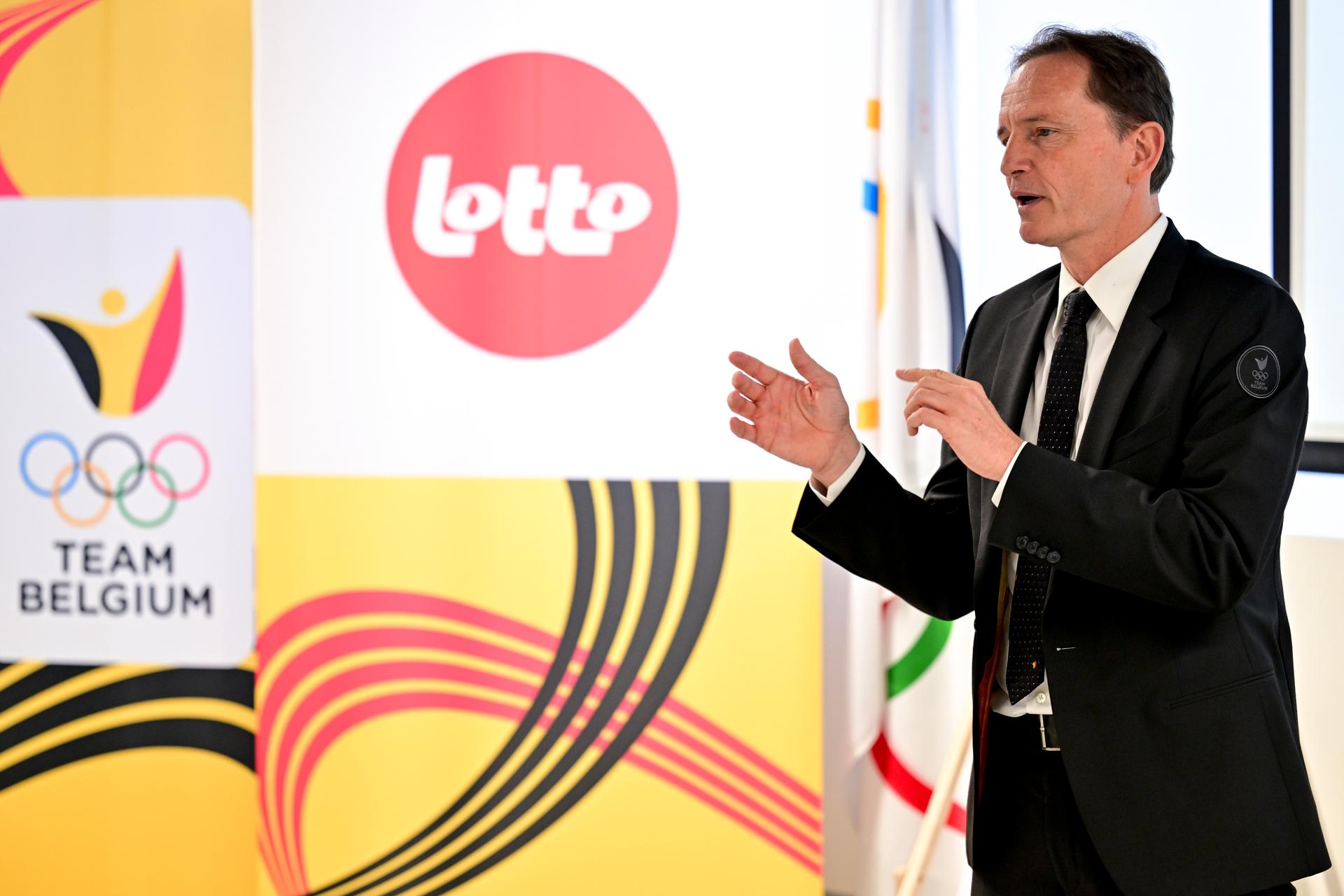 BOIC - COIB chairman Jean-Michel Saive delivers a speech at a ceremony to award prize money to the athletes who reached a top-8 place at the Milano Cortina 2026 Olympic Winter Games, on Tuesday 12 May 2026 in Brussels. The National Lottery is awarding the sums, in collaboration with the Belgian Olympic and Interfederal Committee (BOIC - COIB). The XXV Winter Olympics took place from 6 to 22 February 2026 in Italy. BELGA PHOTO DIRK WAEM