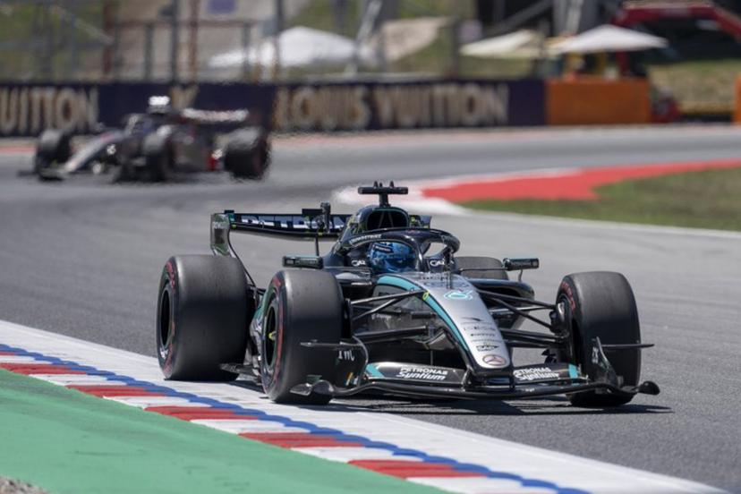 Mercedes' British driver George Russell takes part in the first practice session at the Circuit de Catalunya ahead of the Catalonia Formula One Grand Prix in Montmelo, on the outskirts of Barcelona on June 12, 2026.  Manaure Quintero / AFP