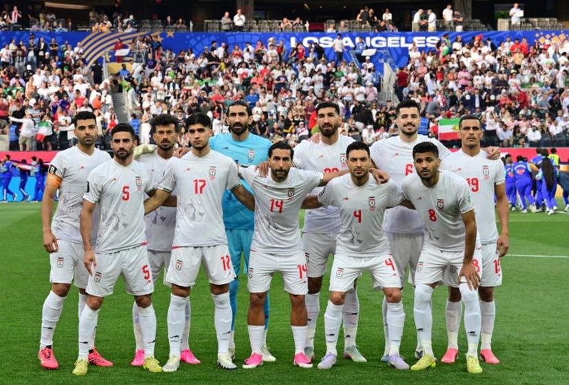 Iran's players pose for a team photo ahead of the 2026 World Cup Group G football match between Iran and New Zealand at Los Angeles Stadium in Inglewood on June 15, 2026.   Frederic J. Brown / AFP