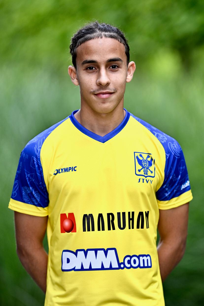 STVV's Adam Nhaili poses for a photo at the 2024-2025 season photoshoot of Belgian Jupiler Pro League team STVV Sint-Truidense Voetbalvereniging, Wednesday 17 July 2024 in Sint-Truiden. BELGA PHOTO JOHAN EYCKENS