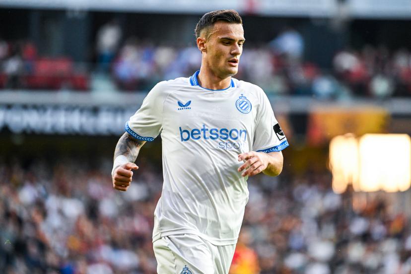 Club's Aleksandar Stankovic pictured in action during a soccer match between KV Mechelen and Club Brugge KV, Thursday 21 May 2026 in Mechelen, on the ninth day of the Champion's Play-offs of the 2025-2026 'Jupiler Pro League' first division of the Belgian championship. BELGA PHOTO TOM GOYVAERTS
