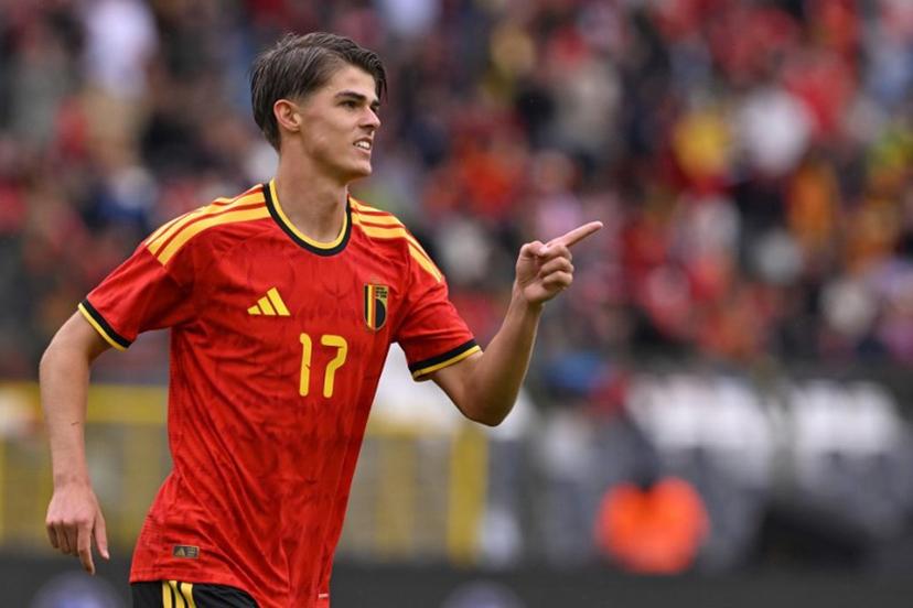 Belgium's forward #17 Charles De Ketelaere celebrates after scoring a goal during the international friendly football match between Belgium and Tunisia at the King Baudouin Stadium in Brussels on June 6, 2026.  JOHN THYS / AFP
