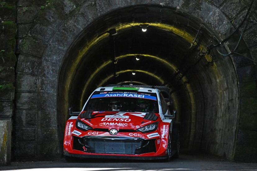Elfyn Evans of Great Britain and his co-driver Scott Martin of Britain drive their TOYOTA GR Yaris Rally1 during SS5 Isegami's Tunnel section of the Rally Japan, the 7th round of the FIA World Rally Championships in Toyota city, Aichi prefecture on May 29, 2026.  Toshifumi KITAMURA / AFP