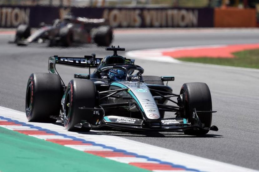 Mercedes' British driver George Russell takes part in the first practice session at the Circuit de Catalunya ahead of the Catalonia Formula One Grand Prix in Montmelo, on the outskirts of Barcelona on June 12, 2026.  Manaure QUINTERO / AFP