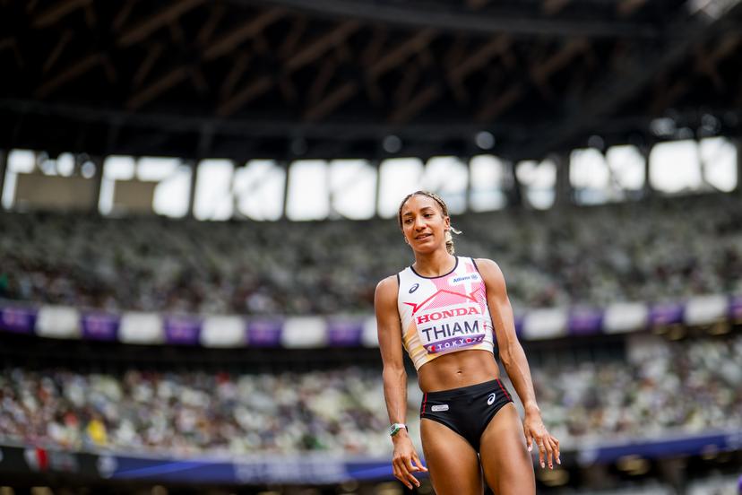 Belgian Nafissatou Nafi Thiam pictured in action during the Long Jump event of the women's Heptathlon competition, at the World Athletics Championships in Tokyo, Japan, on Saturday 20 September 2025. The outdoor Worlds are taking place from 13 to 21 September. BELGA PHOTO JASPER JACOBS