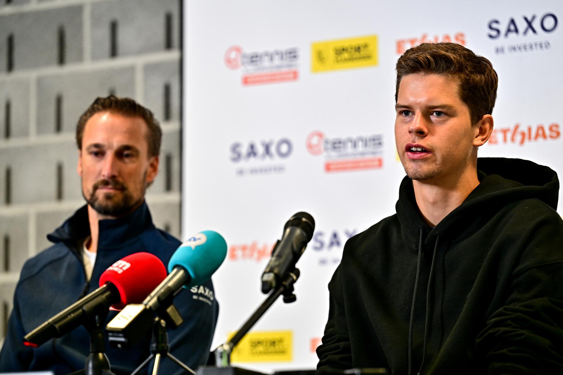 Belgian Alexander Blockx pictured at a press moment of Belgian young player Blockx (21) and his coach Bemelkmans, on Friday 15 May 2026, in Wilrijk, Antwerp. BELGA PHOTO DIRK WAEM