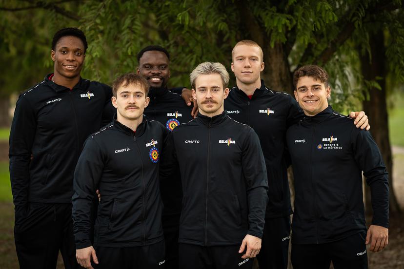 Belgian male gymnastics team members pose for the photographer at a press moment of Belgium's artistic gymnastics team, Wednesday 7 October 2026, in Gent, ahead of the Worlds Championships in Rotterdam from 17 to 25 October 2026. BELGA PHOTO JAMES ARTHUR