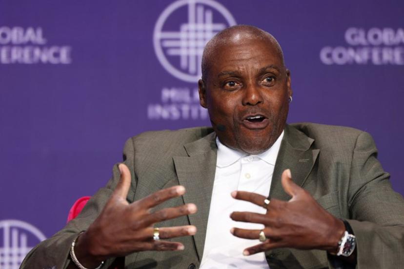 US Olympian Carl Lewis speaks during the Milken Institute Global Conference in Beverly Hills, California on May 6, 2025.  Patrick T. Fallon / AFP