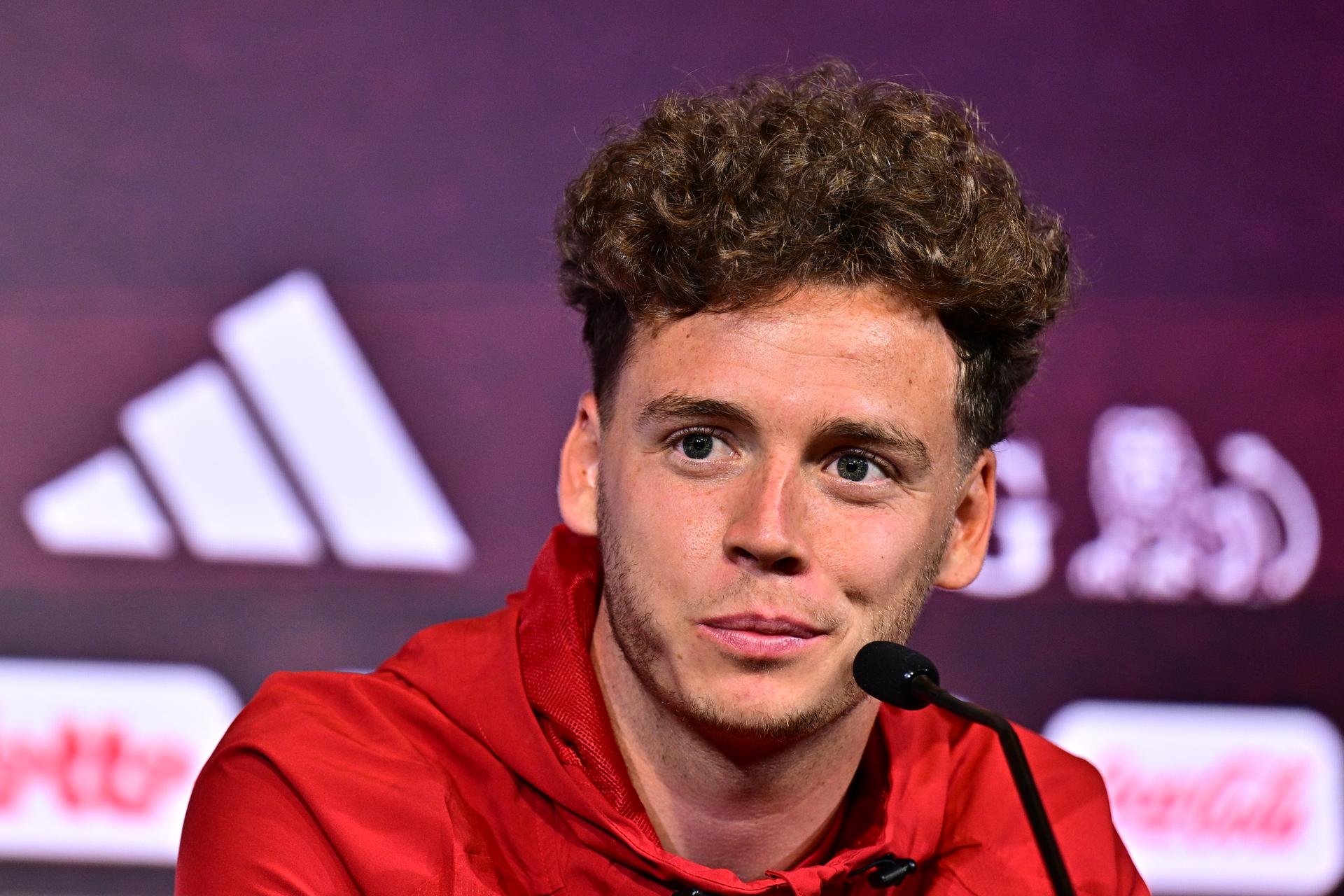 Belgium's Maxim De Cuyper pictured during a press conference of Belgian national soccer team Red Devils for the 2026 FIFA World Cup, at the Proximus Basecamp in Tubize, on Wednesday 03 June 2026. The 2026 FIFA World Cup will take place in the United States, Mexico, and Canada from 11/06 to 19/07. BELGA PHOTO BRUNO FAHY
