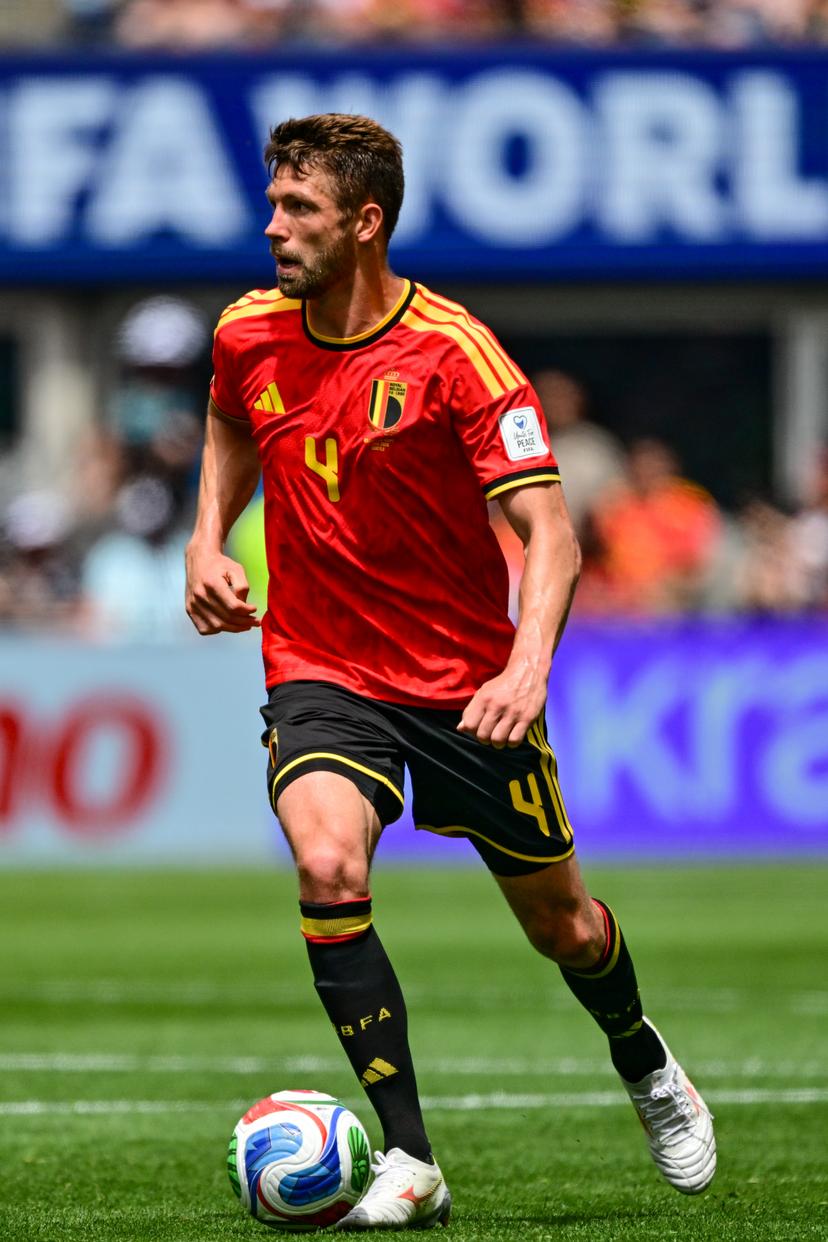Belgium's Brandon Mechele pictured in action during a soccer game between Belgian national team Red Devils and Egypt, on Monday 15 June 2026 in Seattle, the first game in the group stage of the FIFA World Cup 2026 in the United States of America. The Diables Rouges - Rode Duivels were drawn into Group G. BELGA PHOTO DIRK WAEM