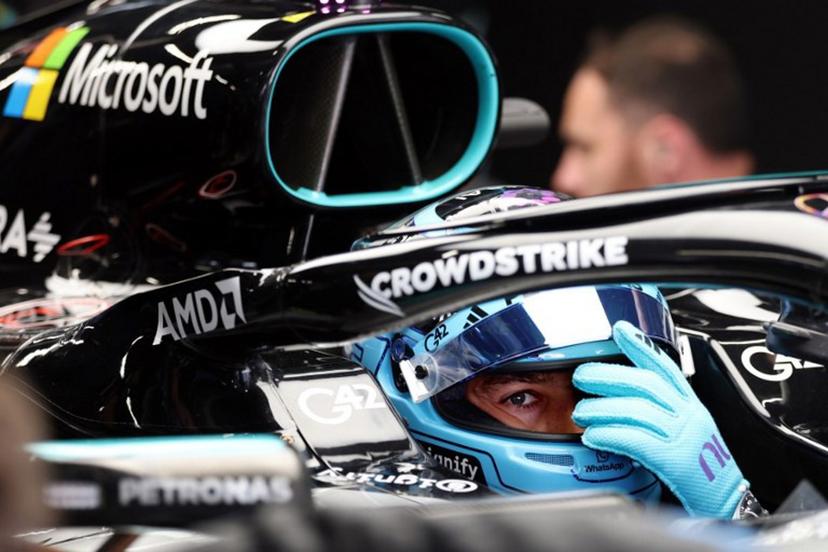 Mercedes' British driver George Russell prepares hilself for the second practice session at the Circuit de Catalunya ahead of the Catalonia Formula One Grand Prix in Montmelo, on the outskirts of Barcelona on June 12, 2026.  Lluis GENE / AFP