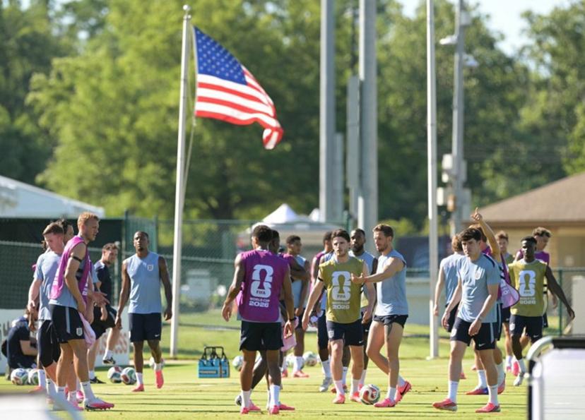 England players attend a training session ahead of England's 2026 World Cup football tournament Group L football match against Croatia at Swope Soccer Village in Kansas City on June 13, 2026.   JUAN MABROMATA / AFP