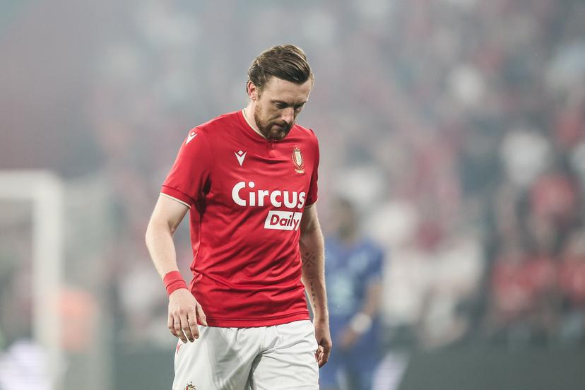 Standard's Tobias Mohr looks dejected during a soccer match between Standard de Liege and Sporting Charleroi, Saturday 23 May 2026 in Liege, on the last day of the Europe Play-offs of the 2025-2026 'Jupiler Pro League' first division of the Belgian championship. BELGA PHOTO BRUNO FAHY
