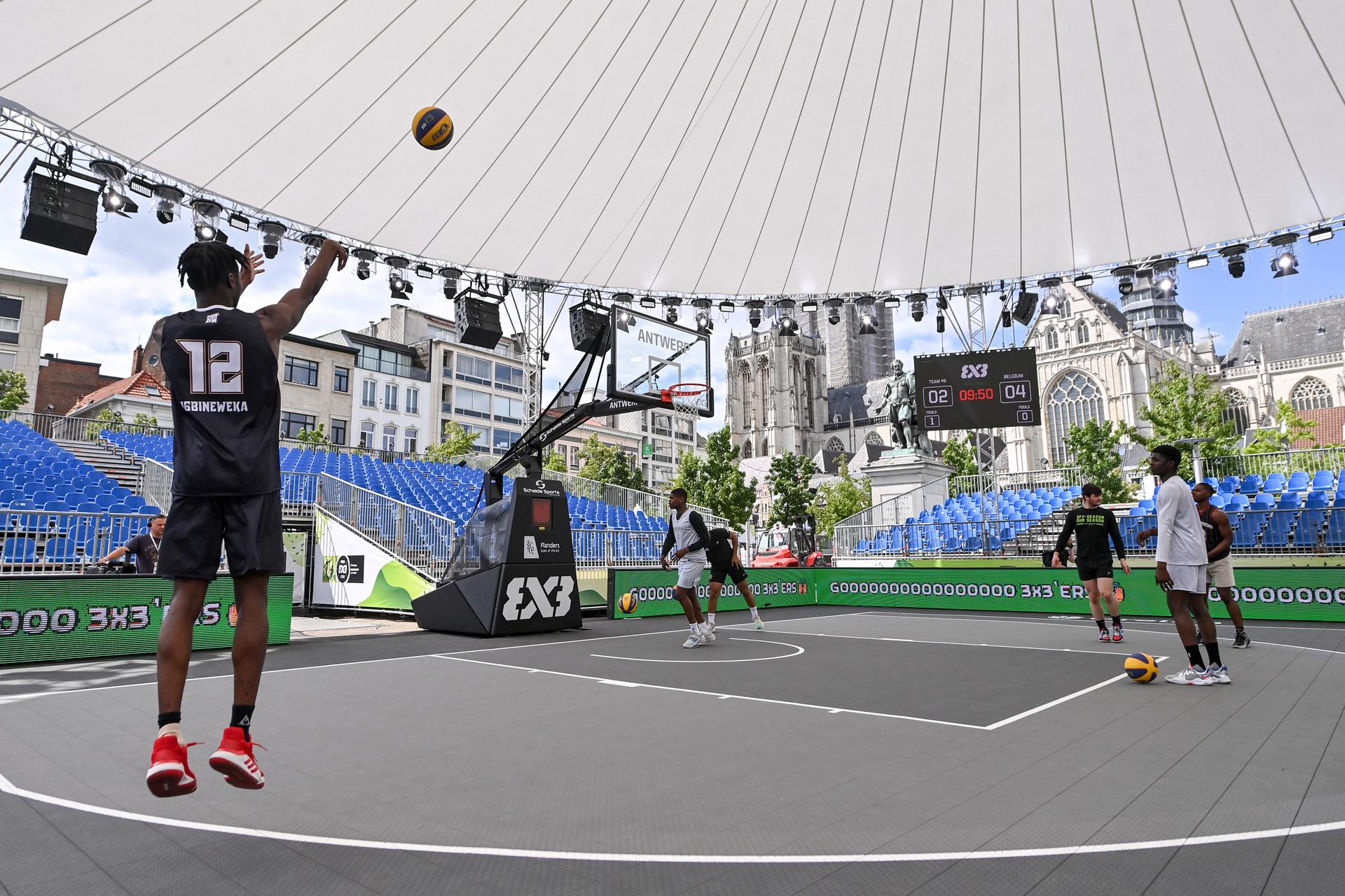 Illustration picture shows a preview at the upcoming FIBA 3x3 Basket World Cup 2022, in Antwerp, Monday 20 June 2022. The FIBA 3x3 Basket World Cup 2022 will take place from 21 to 26 June in Antwerp. BELGA PHOTO DIRK WAEM