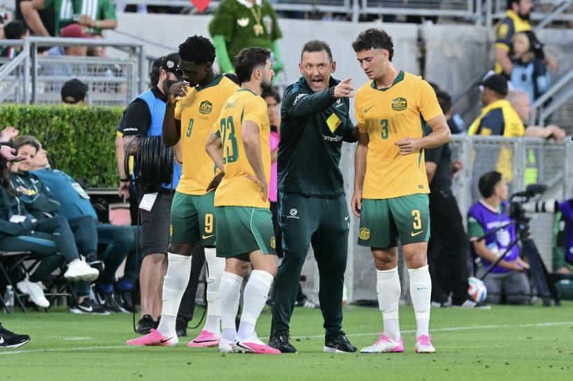 Australia's head coach Tony Popovic directs his team during a friendly football match between Mexico and Australia at The Rose Bowl in Pasadena, California, on May 30, 2026.   Frederic J. Brown / AFP