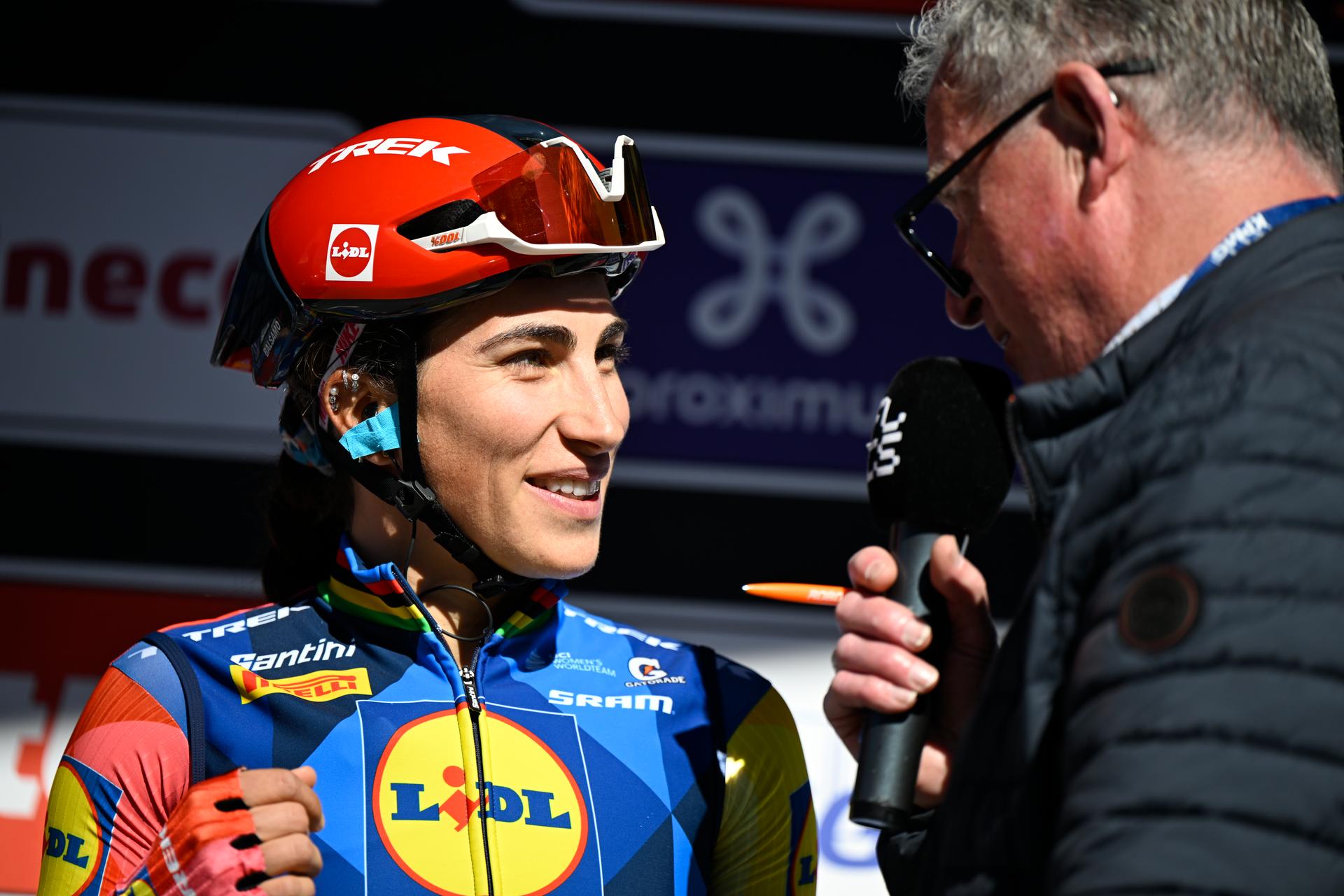 Italian Elisa Balsamo of Lidl-Trek pictured at the start of the women's race of the 'Scheldeprijs' one day cycling event, 130,3km from and to Schoten on Wednesday 08 April 2026. BELGA PHOTO TOM GOYVAERTS