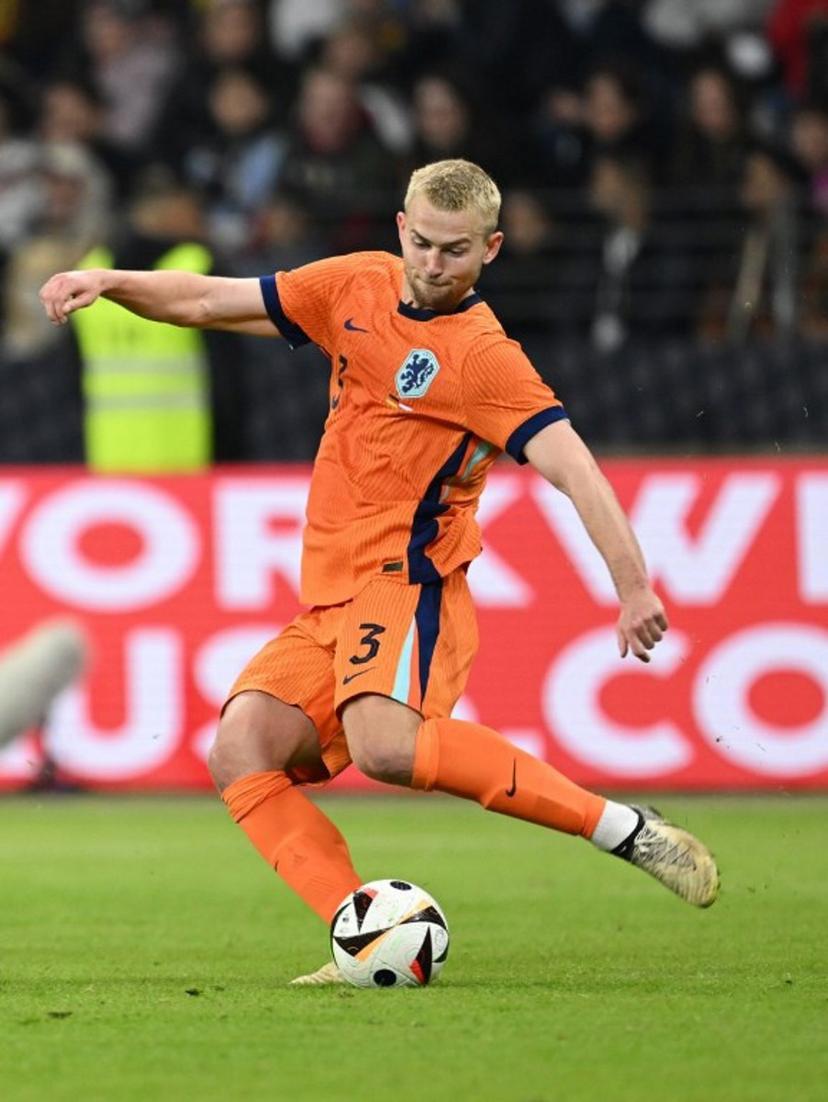 Netherlands' defender #03 Matthijs De Ligt plays the ball during the friendly football match between Germany and Netherlands in Frankfurt, western Germany, on March 26, 2024.  Ina FASSBENDER / AFP