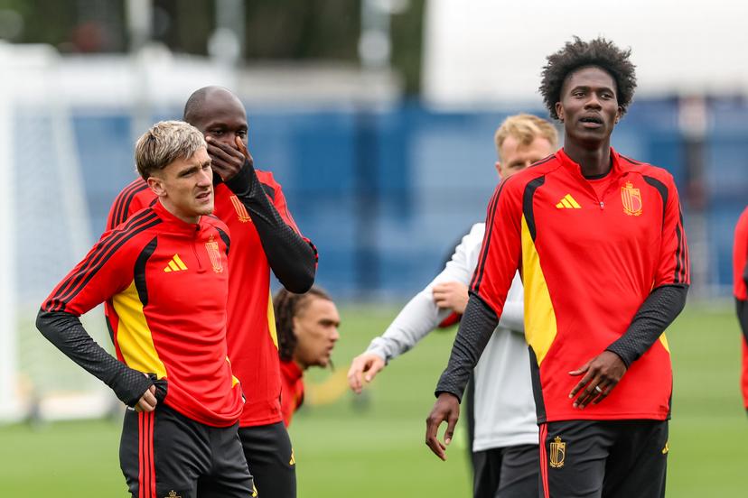 Belgium's Alexis Saelemaekers, Belgium's Romelu Lukaku and Belgium's Amadou Onana pictured during a training session of Belgian national soccer team Red Devils, on Tuesday 30 June 2026 in their base camp, home of the Seattle Sounders, Renton, Seattle, USA. The Rode Duivels - Diables Rouges qualified for the knockout stage of the 2026 FIFA World Cup, where they'll meet Senegal in the round of 32 on July 1st. BELGA PHOTO BRUNO FAHY
