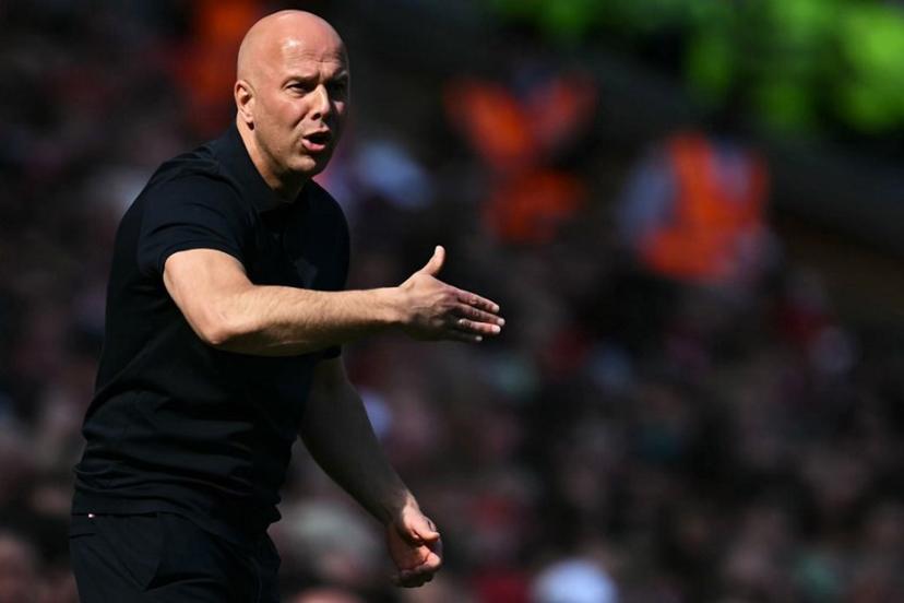 Liverpool's Dutch manager Arne Slot reacts during the English Premier League football match between Liverpool and Brentford at Anfield in Liverpool, north west England on May 24, 2026.  Paul ELLIS / AFP