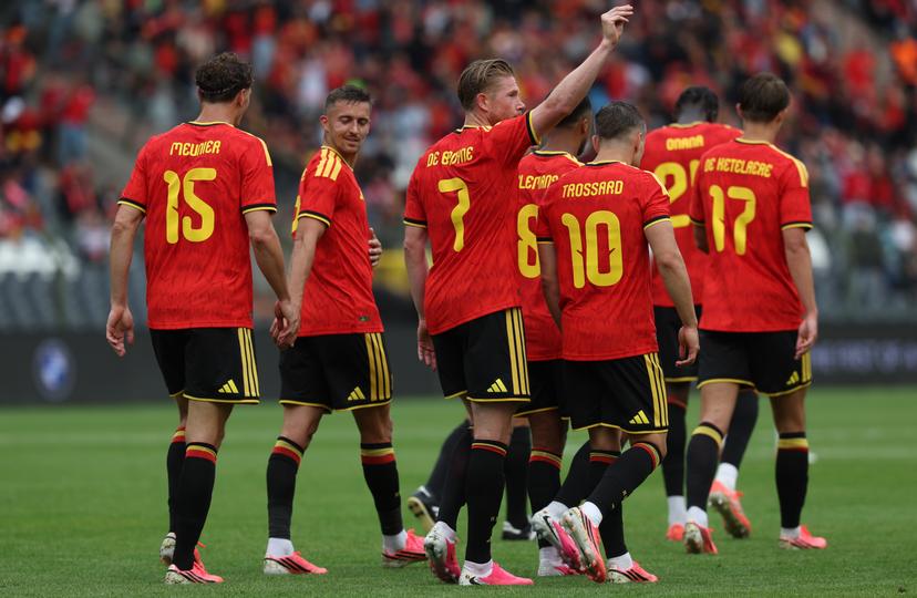Belgium's Kevin De Bruyne celebrates after scoring during a friendly soccer game between Belgian national team Red Devils and Tunisia, Saturday 06 June 2026 in Brussels, part of the preparations for the 2026 FIFA World Cup. BELGA PHOTO VIRGINIE LEFOUR