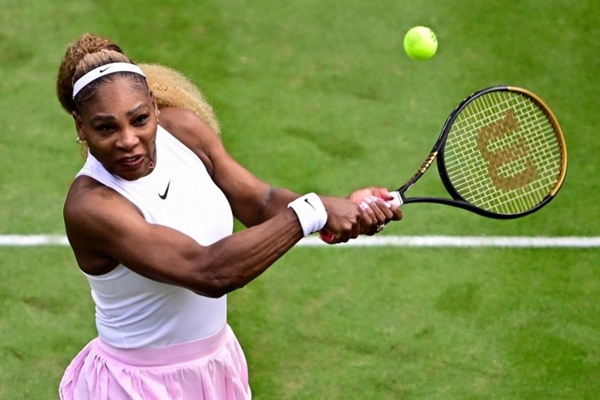 US tennis player Serena Williams returns the ball as she play with Czech Republic's Karolina Muchova against New Zealand's Erin Routliffe and Mexico's Giuliana Olmos during the women's doubles round of 16 match at the WTA500 Berlin Tennis Open tournament in Berlin on June 16, 2026.  Tobias SCHWARZ / AFP