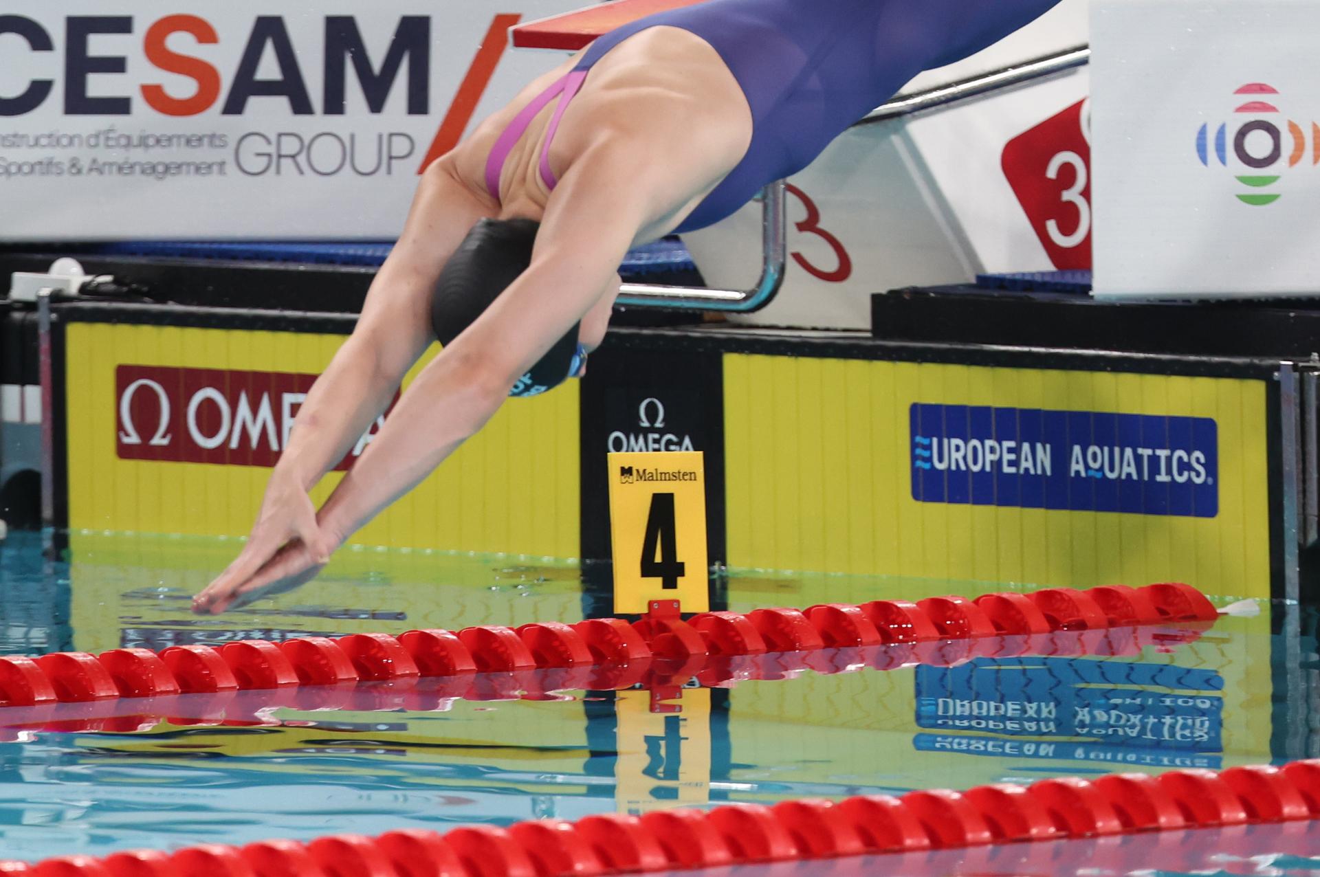 Belgian Roos Vanotterdijk pictured in action at the heats of the 50m women butterfly event at the European Aquatics Championships in Paris, France on Tuesday 11 August 2026. BELGA PHOTO VIRGINIE LEFOUR